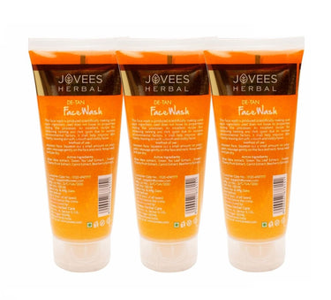 Jovees Herbal Detan Facewash For Glowing and Clear Skin With Liquorice & bearberry Ext. | Gentle Cleanser For Brighten, Even Tone and Hydrates Skin | Suitable for All Skin Types - 120ml (Pack of 3)